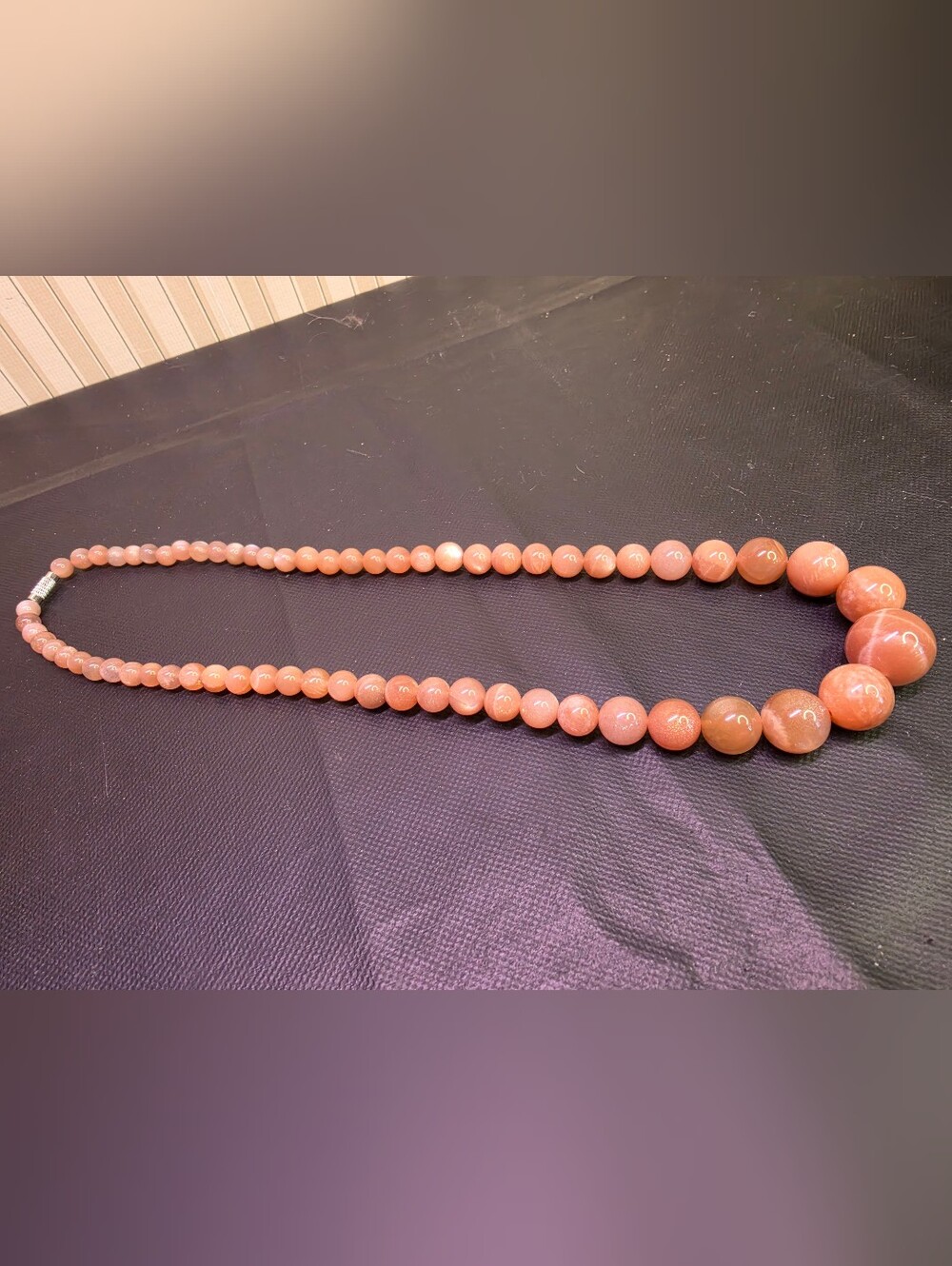 Peach Moonstone Graduated Bead Necklace 18" Barrel Clasp Statement